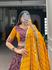 Tasar Silk Bandhej Patola Foil Work Lehenga Choli With Dola Dupatta