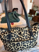 Coach Gallery Tote Signature Canvas Leopard Print Brown Black Bag