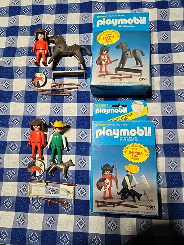 Playmobil Sets 2951 and 2953 Schaper Indian and Horse, Farmer and Indian 1983
