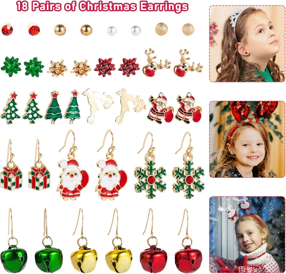 Orecchini Pendenti Natalizi Set, 18 Paia Orecchini Di Natale, Orecchini Natalizi - Immagine 2 di 4