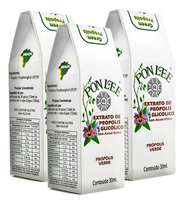 3-Pack Premium Brazilian Green Propolis Extract - 43% Conc Pon Lee Alcohol-Free