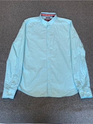 Superdry Men's Light Blue Button-Down Shirt L Regular Fit Coastal Quiet Luxury