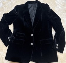 Vintage Black Velvet Blazer With Silver Buttons And 3 Front Pockets Sz38