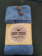 BOOT SOCKS COZY  CHIC TALL OR SHORT BLUE W/BUTTON ACCENT SUPER CUTE 