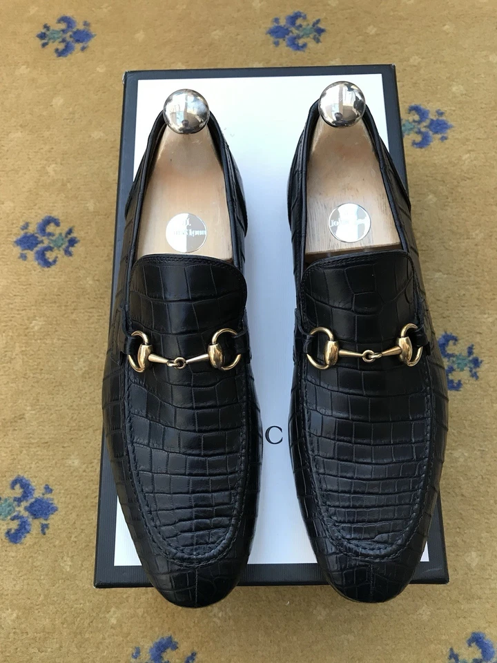 Gucci Loafers Crocodile Jordaan Shoes Black Horsebit Mens UK 7.5 US 8.5 EU 41.5 - Image 4 of 4