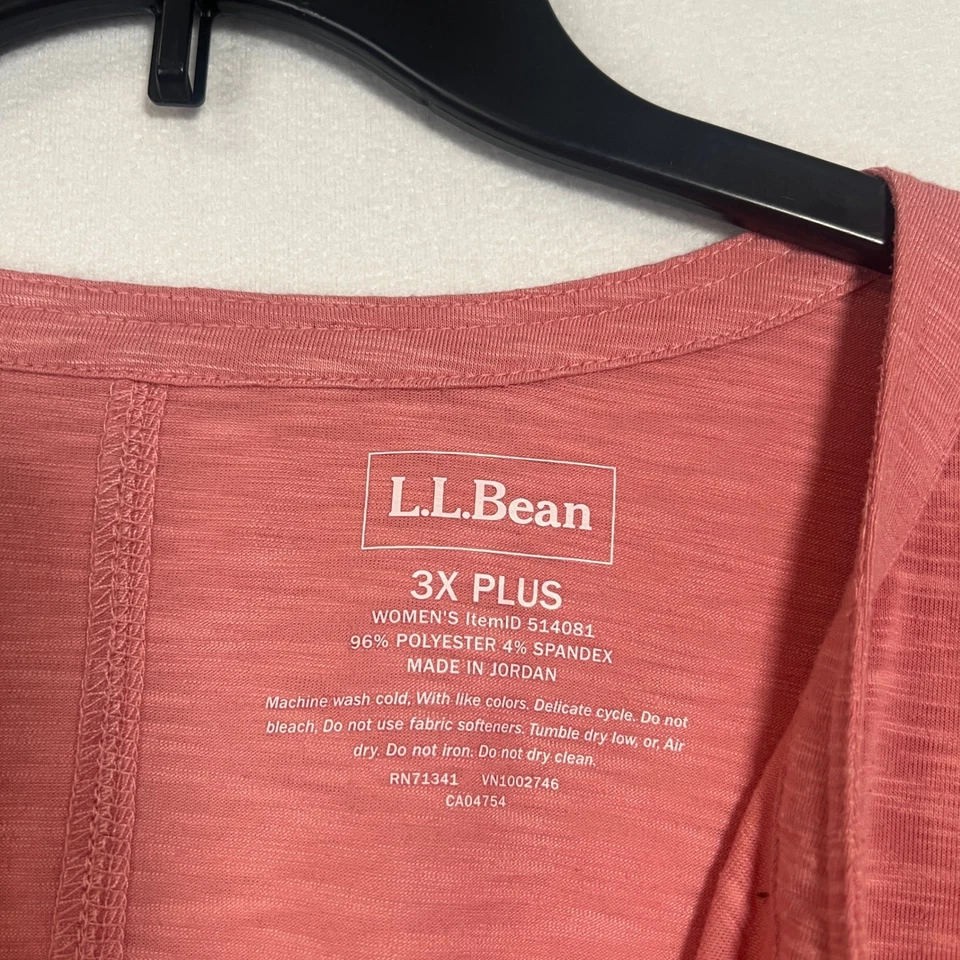 Top túnica L.L.Bean para mujer 3X Plus cuello dividido rosa coral tejido calce relajado Foto 2 de 4
