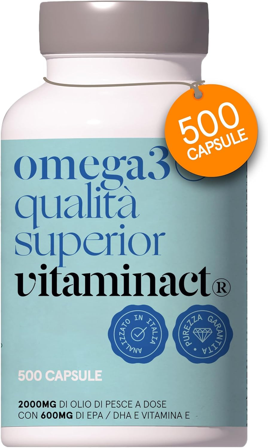 Omega 3-500 Capsule - 2000Mg Di Olio Di Pesce Purissimo per Dose in Forma Trigli