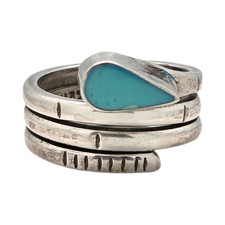 SOUTHWESTERN STERLING SILVER COILED TURQUOISE TEARDROP SIZE 7 RING 8.8GR 1583