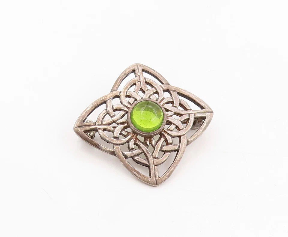 Broche vintage de plata de ley 925 cabujón peridoto nudo celta prendedor BP12025 Foto 2 de 4