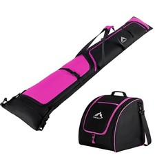 Ski Bag and Boot Bag Combo, Padded Skis Bag for Air Travel, Safety Black Pink