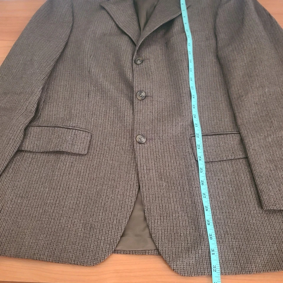 Chaps 100% Wool Dark Brown Houndstooth Check Blazer Sport Jacket Mens 42R - Image 4 of 4