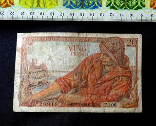 ( FR 0.84 ) Billet FRANCE 20 Francs Le Pecheur Année : 1944 .