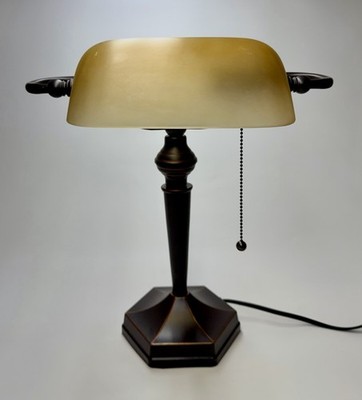 Vintage Alera Bronze Metal Bankers Lamp Model #ALE-LMP537BZ Glass Shade 16''