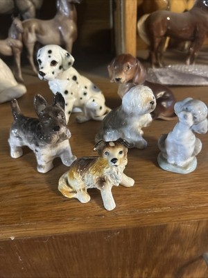Lot Of Six Porcelain Dog Puppy Figurines Dalmatian Dachshund Sheepdog Lladro Etc