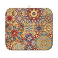 Boho Dish Drying Mat for Kitchen Countertops, Bohemian Floral Microfiber