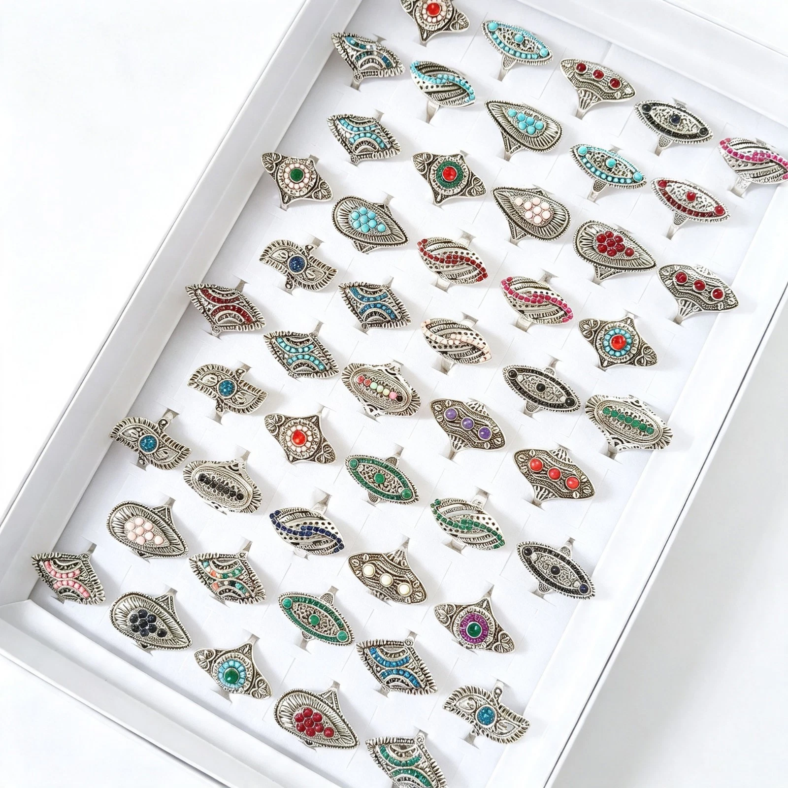 Wholesale 50pcs Lot Bohemian Ethnic Style Ring Hollow Carving Jewelry Men Women - product detail image 4