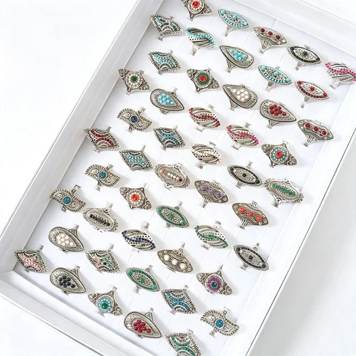 Wholesale 50pcs Lot Bohemian Ethnic Style Ring Hollow Carving Jewelry Men Women image 4