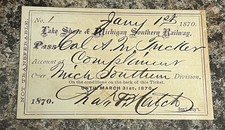 FIRST PASS #1 - 1870 Lake Shore & Michigan Southern Railroad Railway Pass