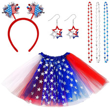 4Th of July Women Tutu Accessories, Red White and Blue Patriotic Headband Earrin