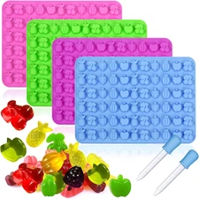 Palksky 4PCS Fruit Snack Molds Silicone, Gummy Molds Trays with Dropper for Cand
