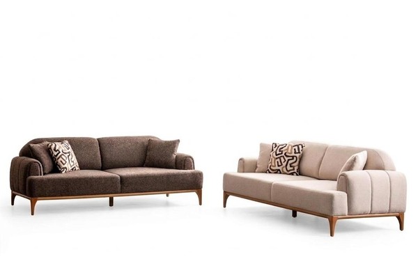 Wohnzimmer Set Moderner Stil Beiger Farbe Weiches Sofa Holzrahmen-image