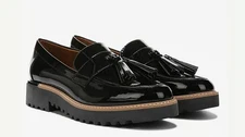 New Franco Sarto L-Carolynn Black Patent Leather Tassel Loafers Lug Soles Size 8
