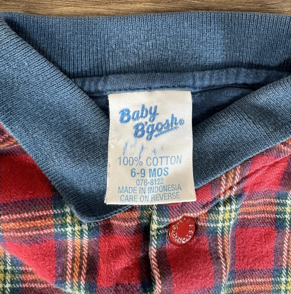Vintage Baby Bgosh Oshkosh Bubble Romper Boys Red Blue Green Tartan Plaid 6-9 Mo - Image 4 of 4