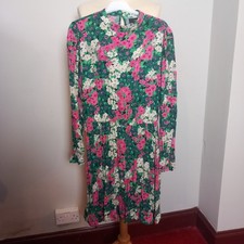 Next Pink Green Dress Women's Floral Tea Dress Size UK Size 12