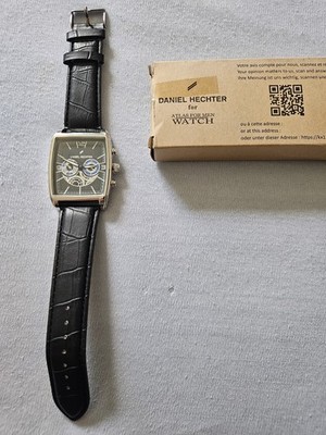 Daniel Hechter Herren Quarz Armbanduhr, Leder Schwarz Ungetragen Läuft