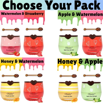 BRANDED 2Pcs Bee Balm Lip Balm Honey Pot,Honey,Apple & Watermelon Moisturize Lip Mask UK