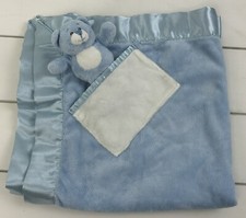 BABY GANZ Security Blanket Lovey Blue Plush Satin Teddy Bear Rattle