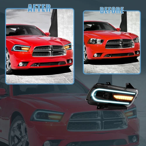 Pair VLAND RGB LED Headlights+Clear LED Taillights For Dodge Charger 2011-2014 - Picture 13 of 15