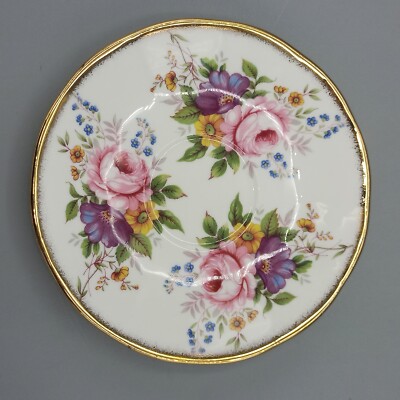 Vintage Queen´s China  Rosa  Rosen Lila Gelb Untertasse und Kuchenteller England