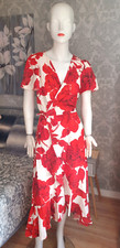 PRIMARK Red Mix Bold Floral Ruffle Wrap Dress [14]