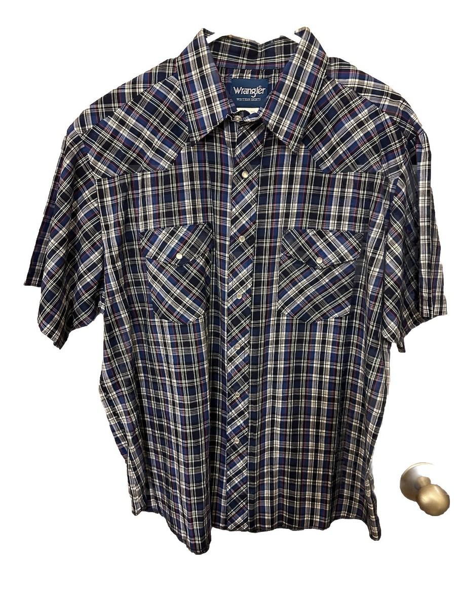 Wrangler Authentic Western Pearl Snap Men's Medium XL Cowboy Plaid Shirt