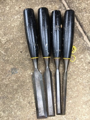 X4 VINTAGE STANLEY BEVEL EDGED WOODWORKING CHISELS 