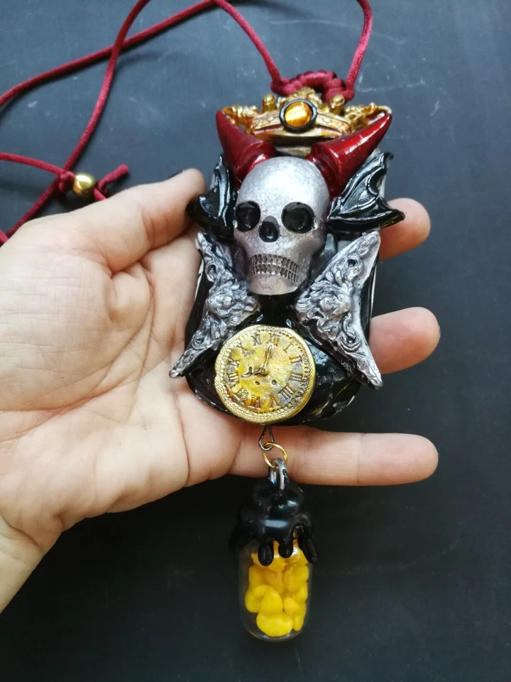 Joyería de Lujo Gótico Calavera Esqueleto Urna Collar Colgante Cuerno de Diablo Dije Mágico Foto 2 de 4