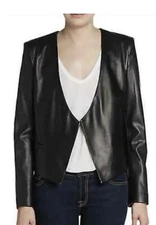 Mason by Michelle Mason Cropped Leather Jacket Black 4 EUC $1,093