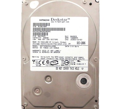 Hitachi HDT725025VLA380 0A33423 BA2029 Thailand 250gb Sata 3.5'' HDD DEC-2006