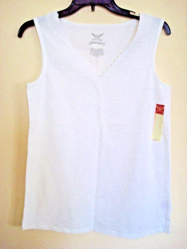 Ladies Tank Top White   Lace Neck Size Large (12-14) New
