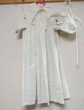 Antique Christening Gown and Bonnet Cotton Muslin Custom Made Hand Sewn