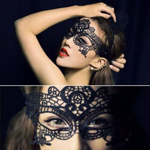 Impresionante Negro Veneciano Mascarada Máscara Ojo Halloween Fiesta Encaje Vestido Elegante - Imagen 1 de 1