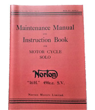 Norton 16H 490cc Solo WD Motorcycle Maintenance Manual and Instruction Book 