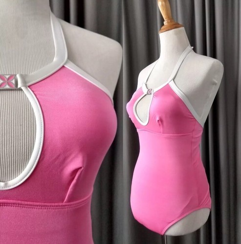 Trina Turk Pink Keyhole Halter One Piece White Trim Swimsuit Size S - Picture 4 of 5