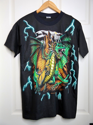 Vintage American Thunder Lighting t Shirt Black Dragon Mens L  