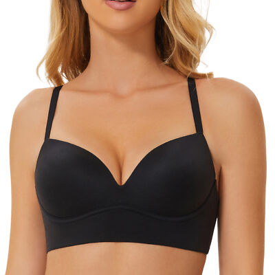 MELENECA Women s Push Up Bralettes Seamless Padded Wireless Bra Black