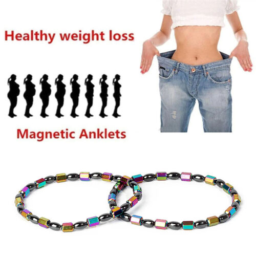 2pcs Magnetic Hematite Anklet Bracelet Therapy Arthritis Pain Relief Weight Loss