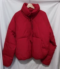 BooHoo MAN Boxy Fit Quilted Drawcord Funnel Neck Puffer Coat Sz Medium Red Zip