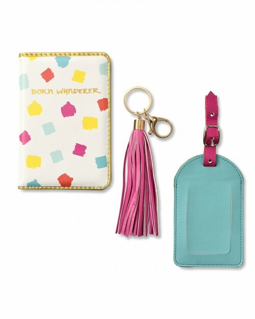 Mara Mi Leather Passport Holder with Luggage Tag Keychain and Tassel Charm  -image