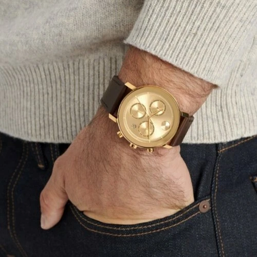 MOVADO Bold EVOLUTION 42mm Watch Chronography dial Gold Brown